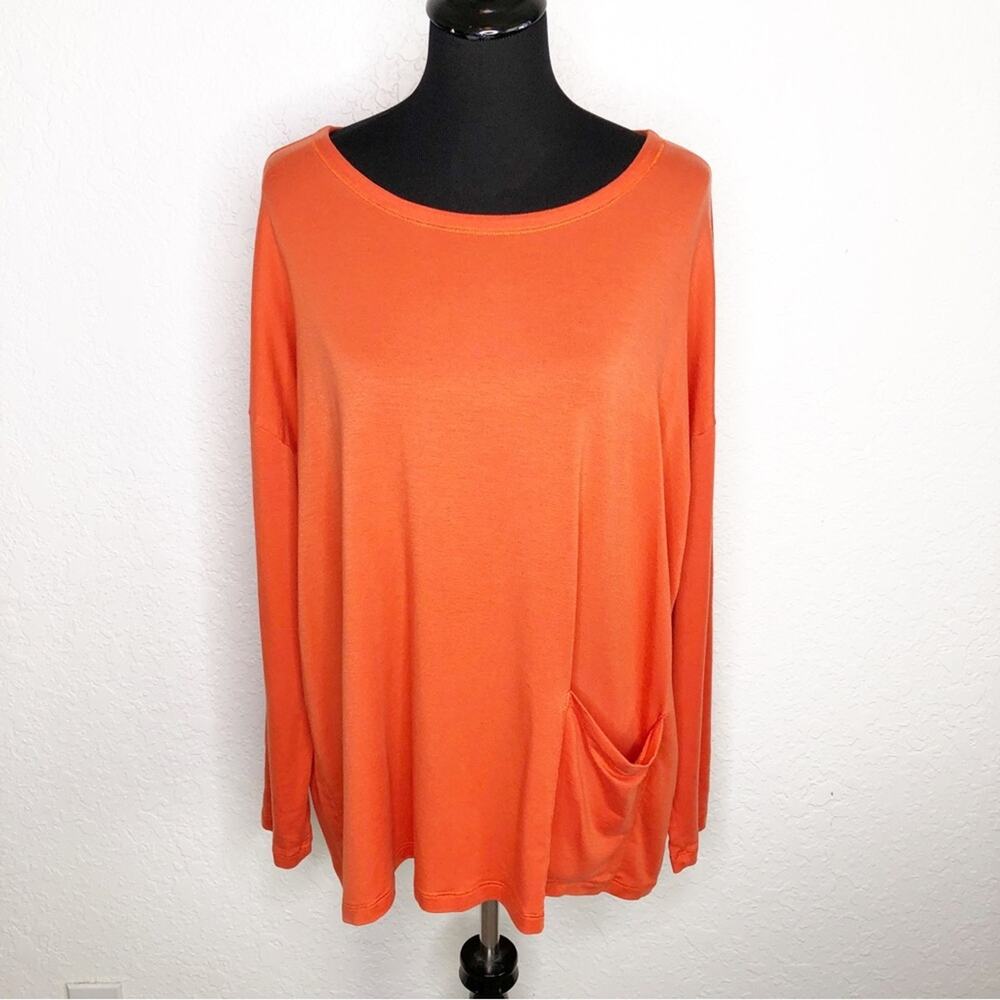 Eileen Fisher orange long sleeve pocket front top size Extra Large XL